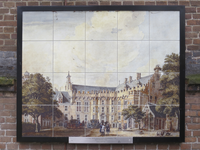 907247 Afbeelding van het tegelplateau met een replica van de tekening 'Het Bisschopshof te Utrecht vanaf de ...